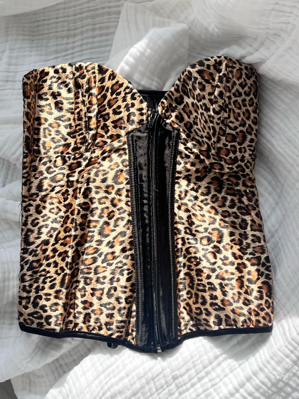 Y2K Leopard Print Corset Bustier Lace Up Back Strapless Going Out Top